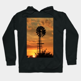 Kansas Windmill at Sunset with clouds Hoodie